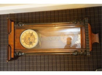 GORGEOUS ANTIQUE WOOD FRAME HANGING CLOCK