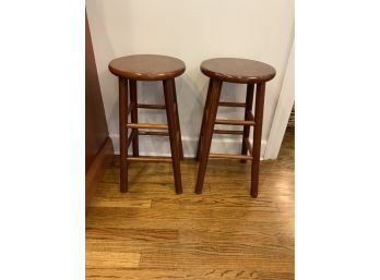 MATCHING PAIR OF WOOD STOOLS