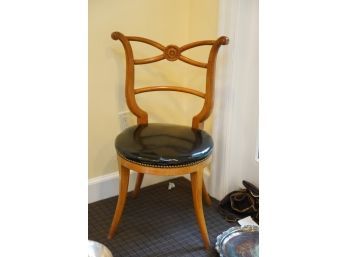 GORGEOUS ANTIQUE FRAME CHAIR WITH VINYL CUSHION