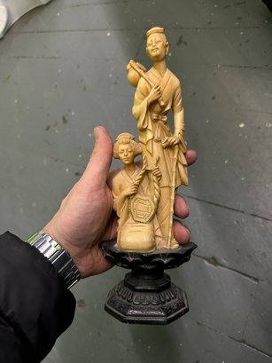 Antique Exquisite Geisha Figurine Sculpture Hand Carved