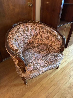 Victorian Armchair Ornate Wood Upholstered Seat