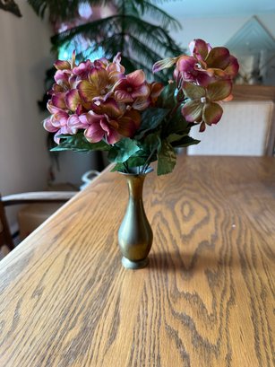 Antique Solid Brass Artificial Flowers Vase
