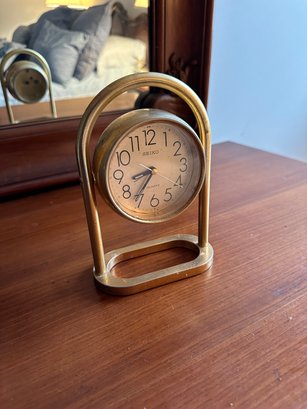 Vintage Seiko Quartz Brass Gold Rotating Table Clock