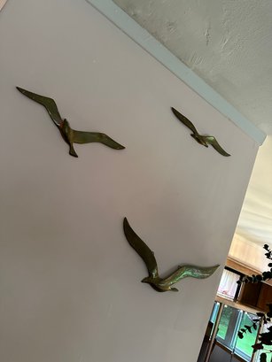 Vintage Solid Brass Set Of 3 Brass Seagulls Wall Hanging