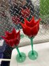 Set Of 2 Tulips Glass Czech Republic Candle Sticks