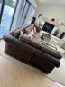 Elegant Vintage Brown Sectional Sofa With Pillows