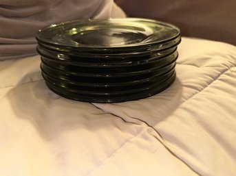 Set Of 7 Smoky Brown Glass Plates