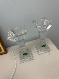 Gorgeous Pair Of Shannon Leaded Crystal Pillar Candle Holders