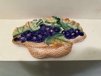 Vintage Trivet Grape Basket Purple With Leaves Ceramic