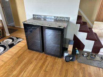 Set Of 2 Frigidaire Wine Fridges And Marble Top. Working