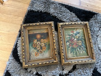 Set Of 2 Mid-century Handmade Paint In Frame