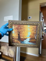 Vintage Oil Paint Landscape Autumn Fall Painting In Wood Frame