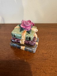 Limoges Hand-Painted Rose Stack Books Trinket Box