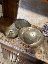 Lot Of 3 Vintage Strainer, Cake Pan And Tray