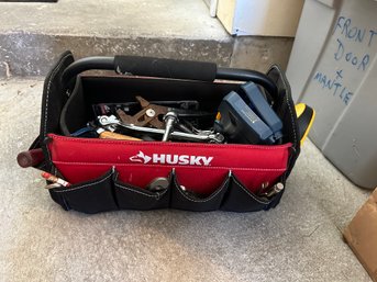 Black And Red Open Tote Husky Tool Box - With Wrenches, Screwdrivers And More