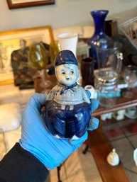 Vintage Blue Delft Dutch Boy Bank - Hand Painted