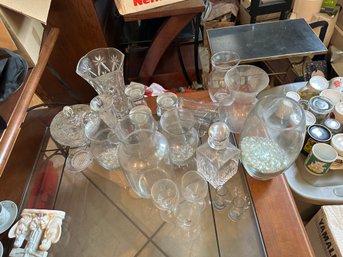 Assortment Of Clear Crystal Glass, Decanter, Wine Glass, And More