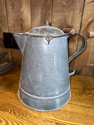 Vintage Kettle, Greyware Enamelware Coffee Pot