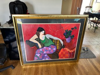 Itzchak Tarkay Embossed Color Serigraph With Gold Frame Of Lady Signed And Numbered