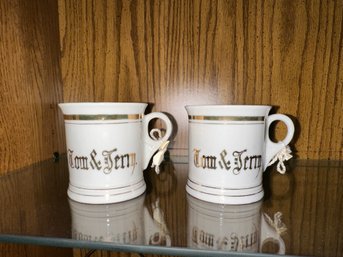 Vintage Set Of 2 Tom & Jerry Cups, White Gold Letters