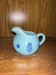 Vintage Hand-Painted Creamer ~ Turquoise With Blue Tulip