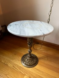 Gorgeous Small Round Onyx White Marble Italian Side Table
