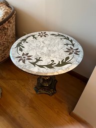 Stunning Italian Carved Wood & Foliate Inlaid Carrara Marble Center Table #2