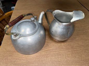 Vintage Aluminum Kettle And Antique  Pitcher