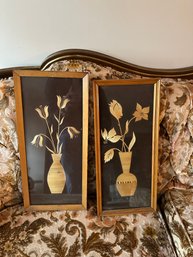 Pair Of Detva Bratislava Straw Marquetry With A Wooden Frame Circa 1978