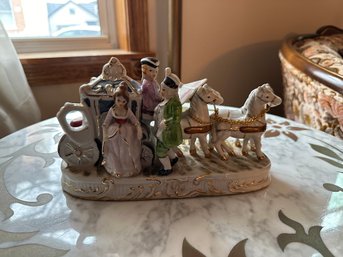 Charming Group Of Coaches With Four-in-hand Polychrome Porcelain Figure