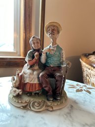 Vintage Himark Old Man And Woman Sitting On Bench Figurine Hand Painted Old World Original