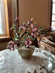 Vintage Flower Pink Blossoms Celadon Planter