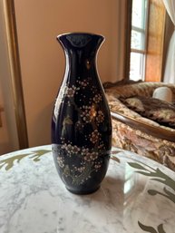 Antique Japanese Porcelain Cobalt Gold Hand Painted Pink Floral Vase