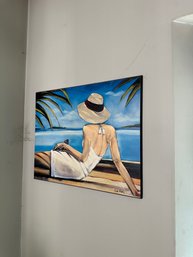 Original Beach Oil Painting, Coastal Decor Beach House, Girl Sea Art Deco By Trish Biddle