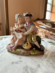 Vintage Ceramic Victorian Couple Lovers Lord & Lady Playing Music Figurine