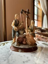 Vintage 'Dear Sculpture Artistiche' Lovers By The Well Figurine With Wooden Stand