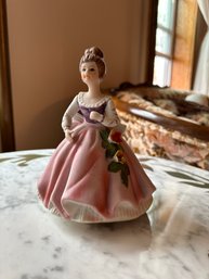 Vintage Girl In Pink Dress Porcelain Figurine Looks Hand Painted