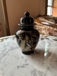 Elegant Black Japanese Porcelain Ginger Jar
