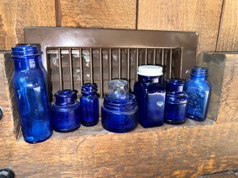 Vintage Blue Glass Bottles Medicine Jars