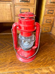 Vintage TROPIC Hurricane Lantern England Clear Glass Metal Kerosene Red