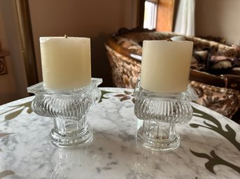 Vintage Beautiful Pair Of Reversible Crystal Candle Holders