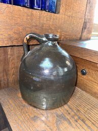 Antique Brown Glazed Stoneware Crock Jug With Handle