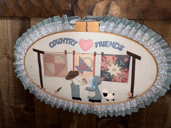 'Country Friends' Hand Paint Cloth Decor Framed