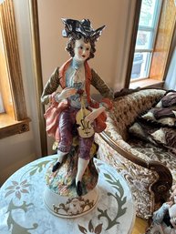 Antique Man With Guitar Porcelain Sculpture Made In Italy
