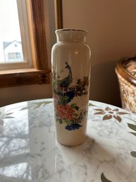 Vintage Vase Two Peacocks Flowers Gold Accents Japanese Porcelain