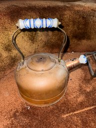 Tea Kettle With Hand Painted Porcelain Handles And Spout Plug