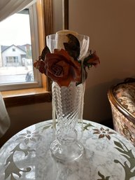 Elegant Cut Crystal Flower Vase With Top Candle Holder