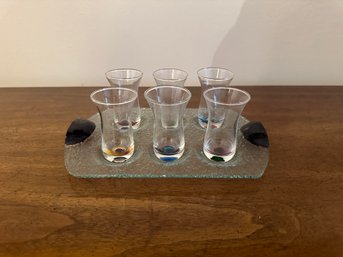 Beautiful Dansk Spectra Art Glass Cordial Set & Glass Tray Set Of 6