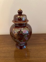 Vintage Chinoiserie Ginger Jar Vase Urn With Lid Hand Painted