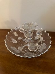 Vintage Crystal Silver City Forest Pair Of Cups With Tray